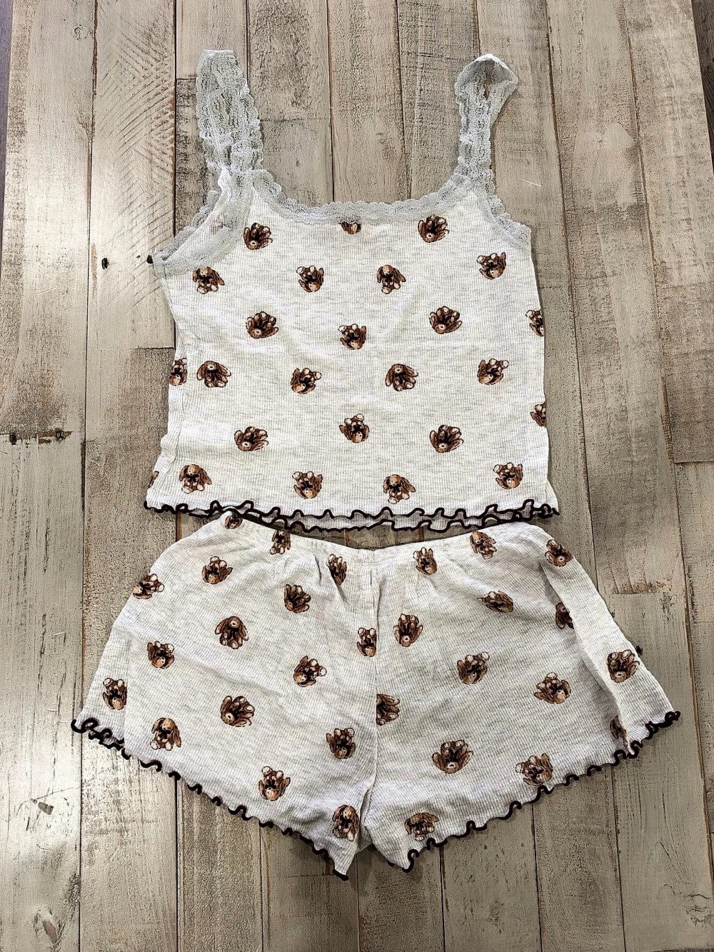 AEROPOSTALE Teddy Bear Waffle Sleep Tank and Shorts Set